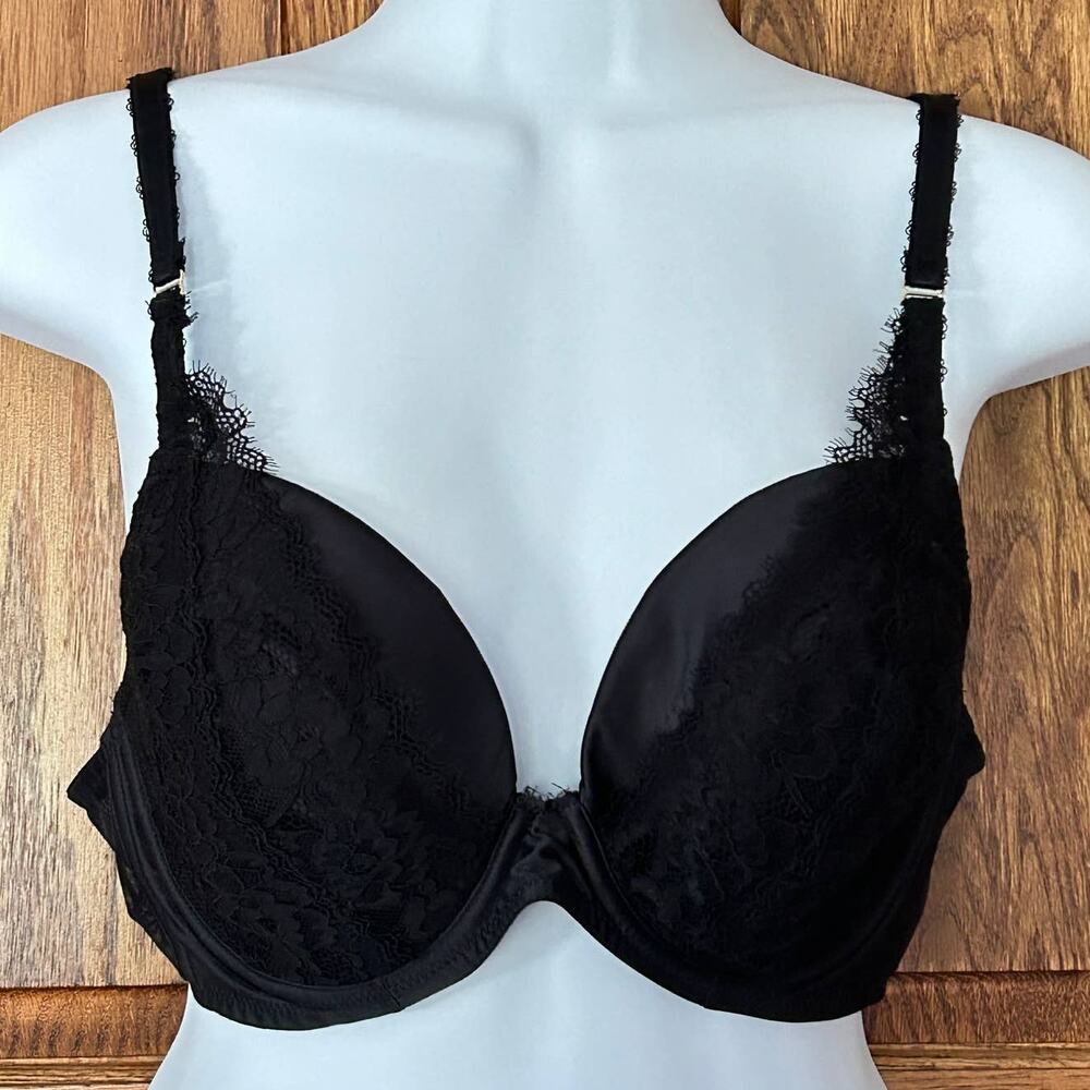 Deja Day Sophia Black Lace Plunge Underwire Bra NWOT 36D Black